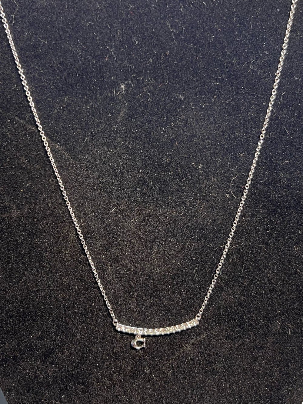Coach Silver Crystal Bar Necklace with Clear Stones
